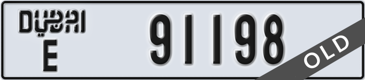 dubai License Plate Number 91198 Code E