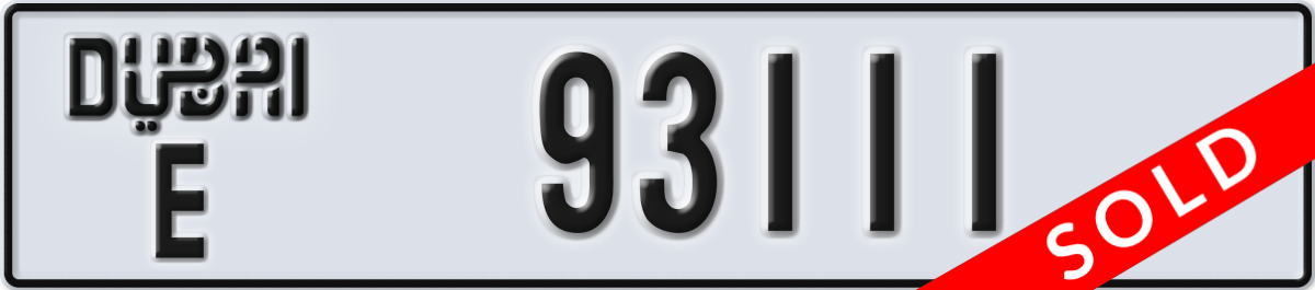 dubai License Plate Number 93111 Code E