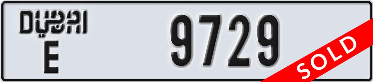 dubai License Plate Number 9729 Code E