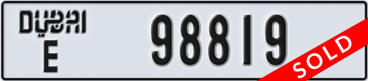 dubai License Plate Number 98819 Code E