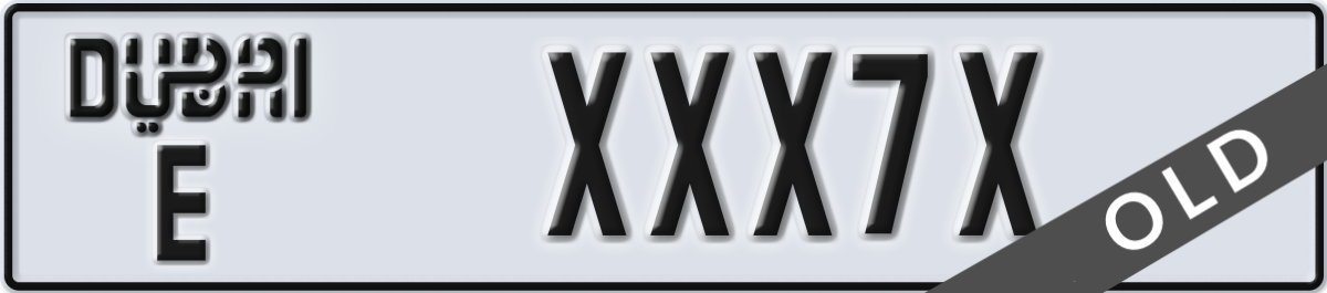 dubai License Plate Number XXX7X Code E
