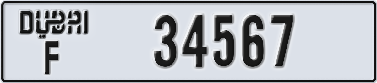 dubai License Plate Number 34567 Code F