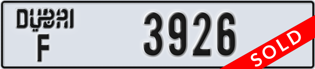 dubai License Plate Number 3926 Code F