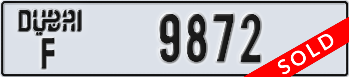 dubai License Plate Number 9872 Code F