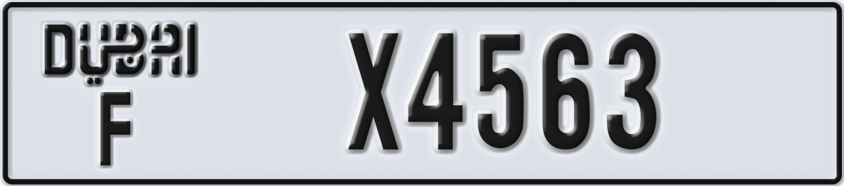 dubai License Plate Number X4563 Code F