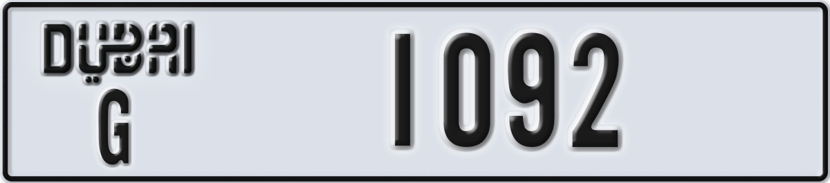 dubai License Plate Number 1092 Code G