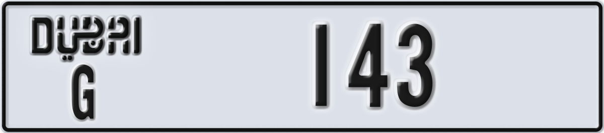 dubai License Plate Number 143 Code G