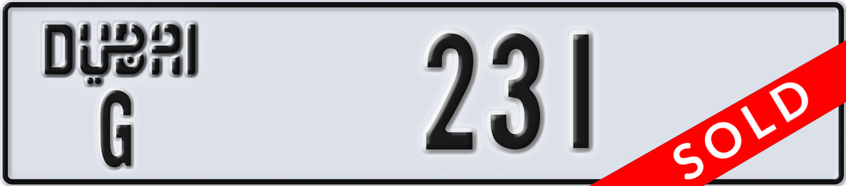 dubai License Plate Number 231 Code G