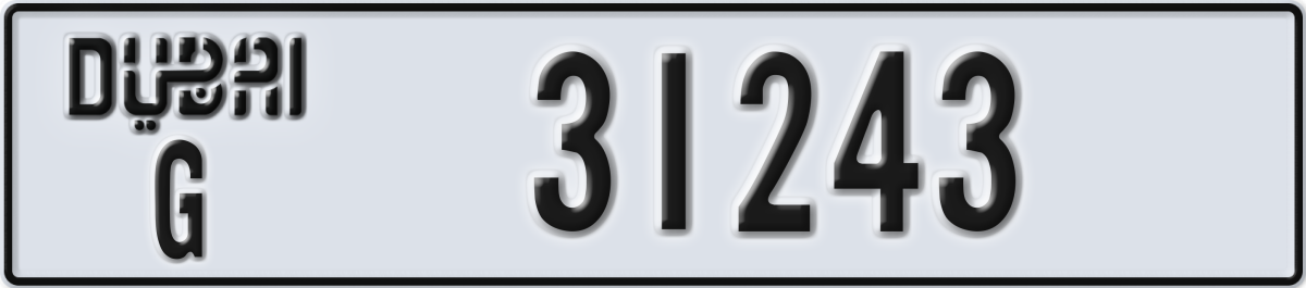 dubai License Plate Number 31243 Code G