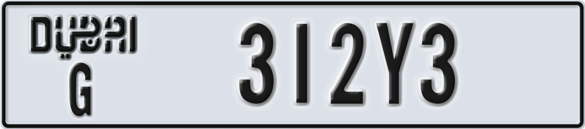 dubai License Plate Number 312Y3 Code G