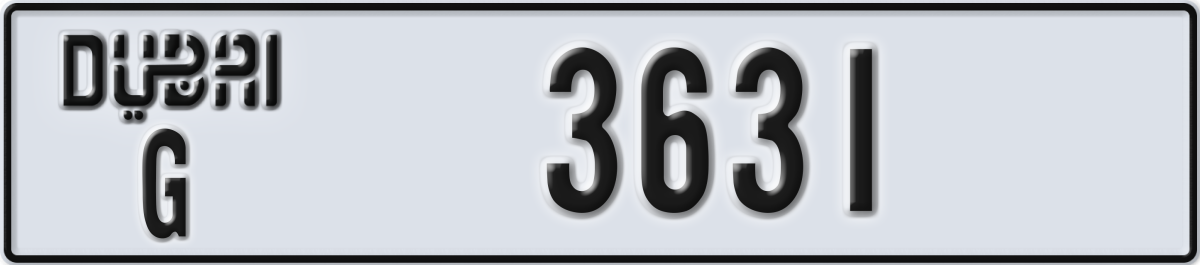 dubai License Plate Number 3631 Code G