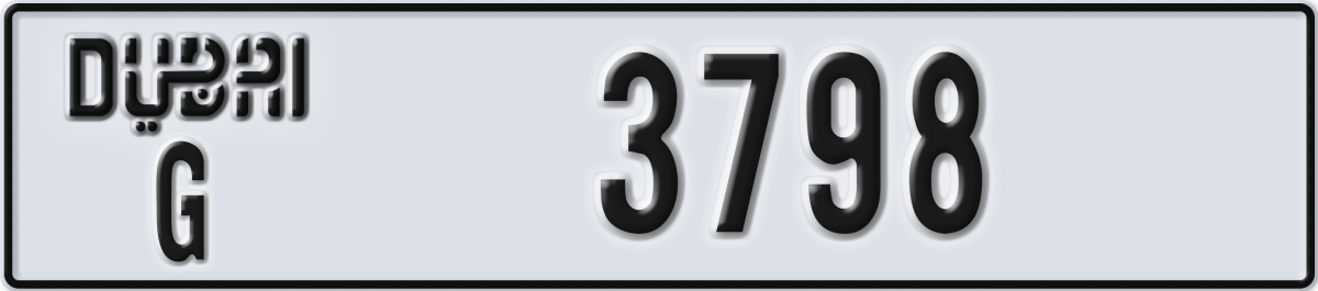 dubai License Plate Number 3798 Code G