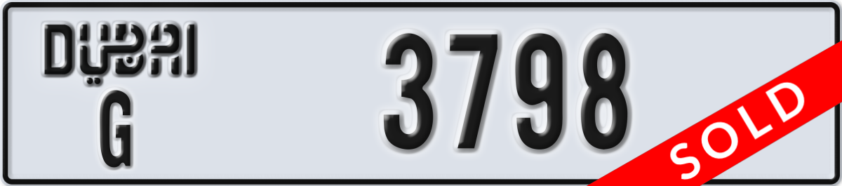dubai License Plate Number 3798 Code G