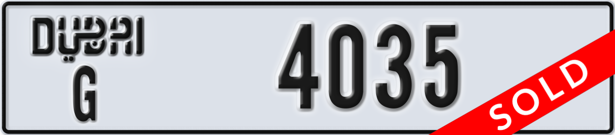 dubai License Plate Number 4035 Code G
