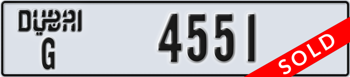 dubai License Plate Number 4551 Code G