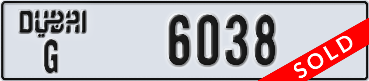 dubai License Plate Number 6038 Code G