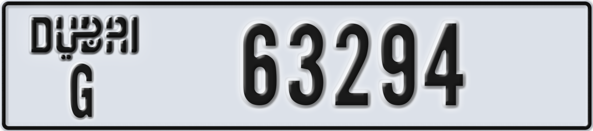 dubai License Plate Number 63294 Code G