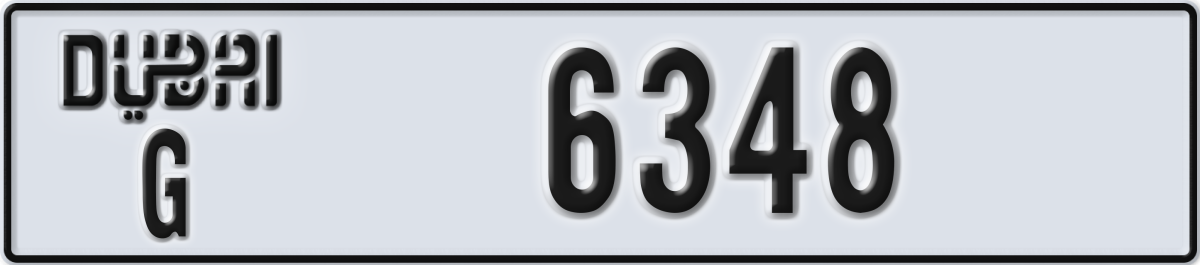 dubai License Plate Number 6348 Code G