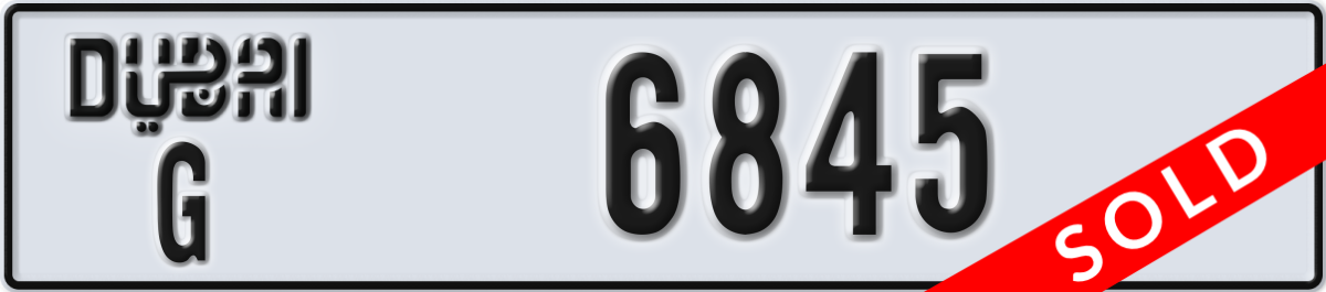 dubai License Plate Number 6845 Code G