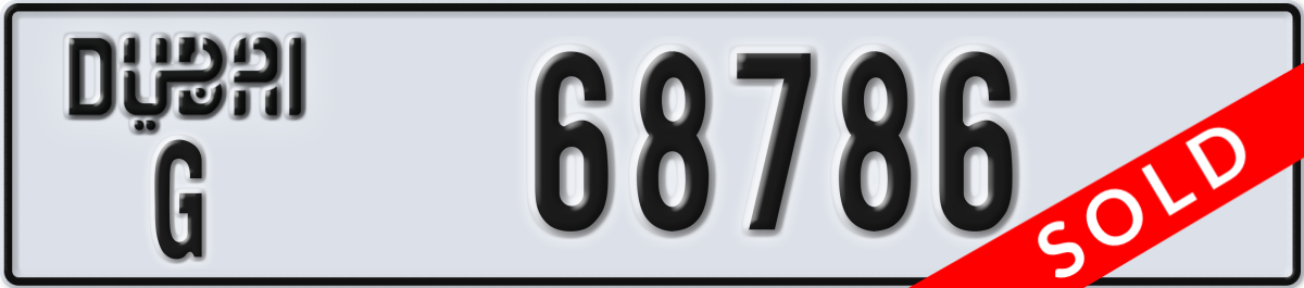dubai License Plate Number 68786 Code G