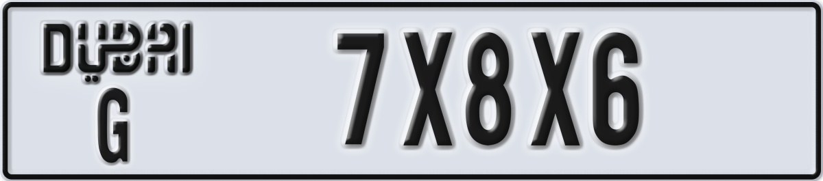 dubai License Plate Number 7X8X6 Code G