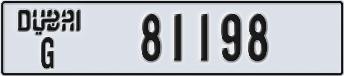 dubai License Plate Number 81198 Code G