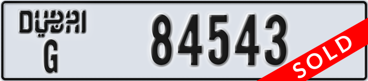 dubai License Plate Number 84543 Code G