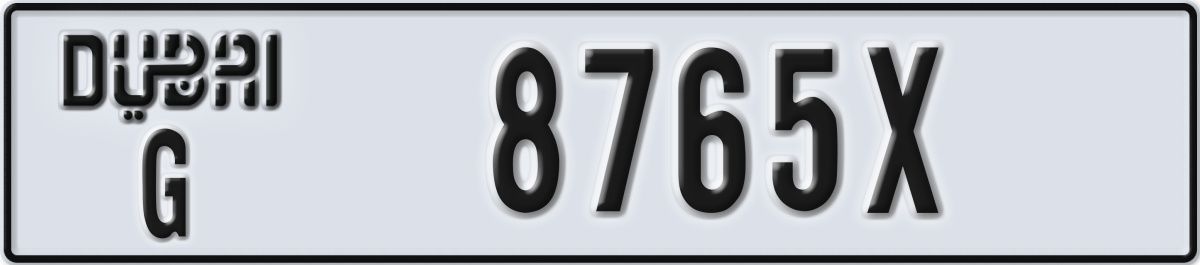 dubai License Plate Number 8765X Code G