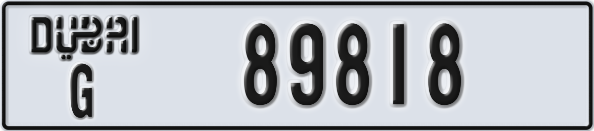 dubai License Plate Number 89818 Code G