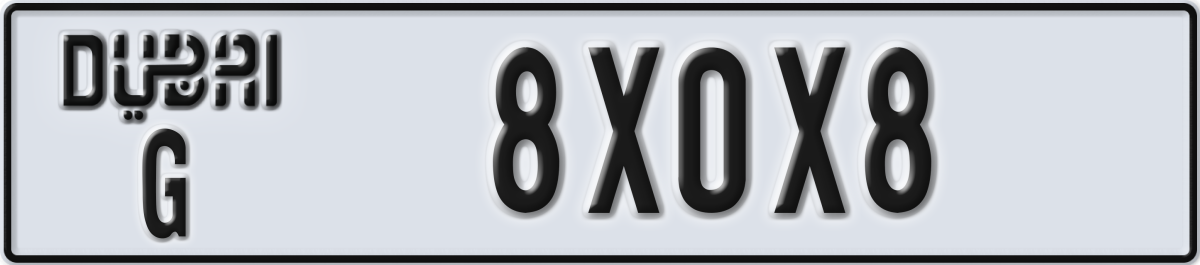dubai License Plate Number 8X0X8 Code G