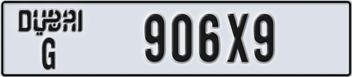 dubai License Plate Number 906X9 Code G