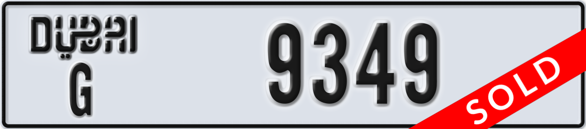 dubai License Plate Number 9349 Code G