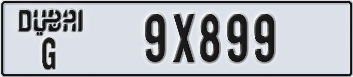 dubai License Plate Number 9X899 Code G