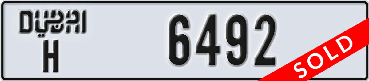 dubai License Plate Number 6492 Code H