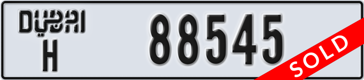 dubai License Plate Number 88545 Code H