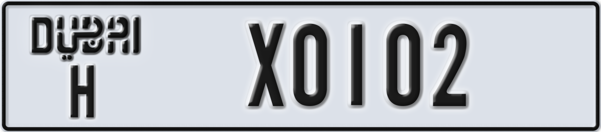 dubai License Plate Number X0102 Code H