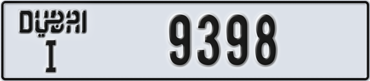 dubai License Plate Number 9398 Code I