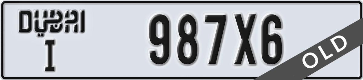 dubai License Plate Number 987X6 Code I