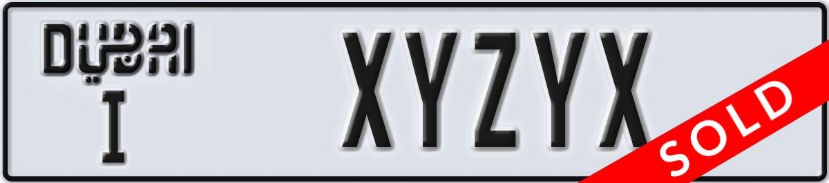 dubai License Plate Number XYZYX Code I