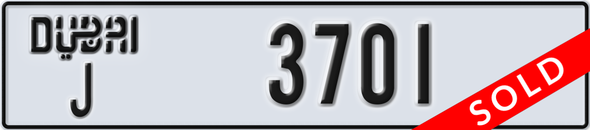 dubai License Plate Number 3701 Code J