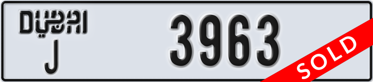 dubai License Plate Number 3963 Code J