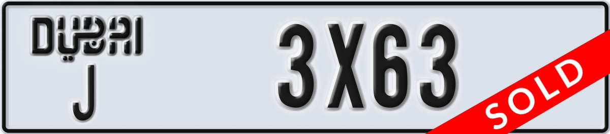 dubai License Plate Number 3X63 Code J