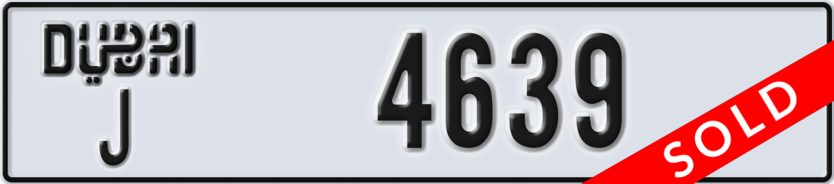 dubai License Plate Number 4639 Code J
