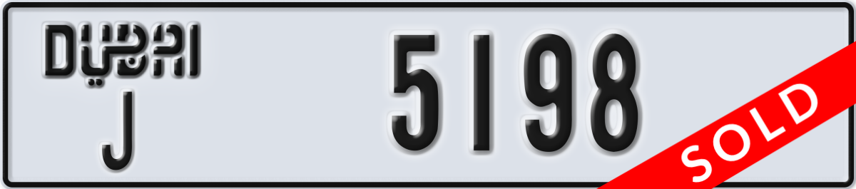 dubai License Plate Number 5198 Code J