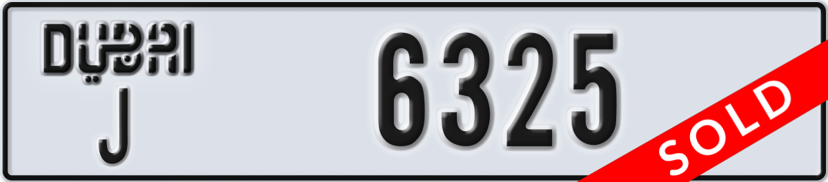 dubai License Plate Number 6325 Code J