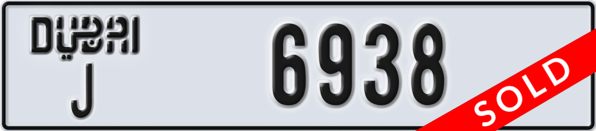 dubai License Plate Number 6938 Code J