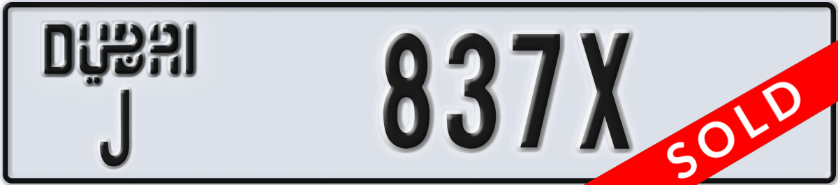 dubai License Plate Number 837X Code J