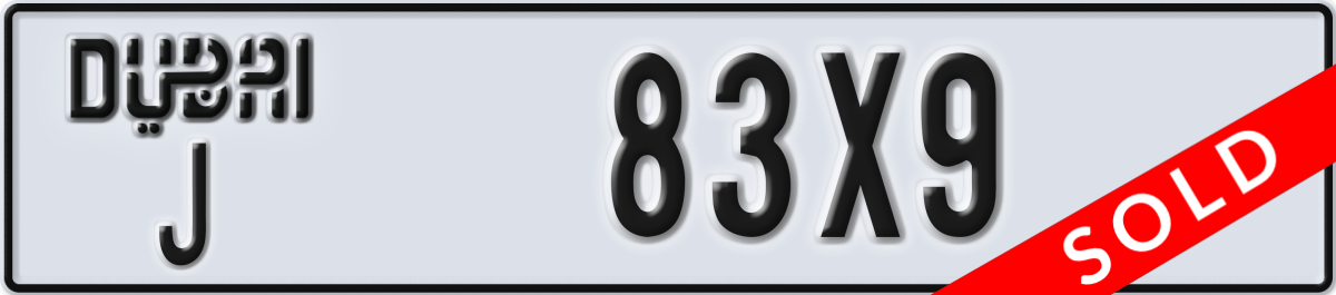 dubai License Plate Number 83X9 Code J