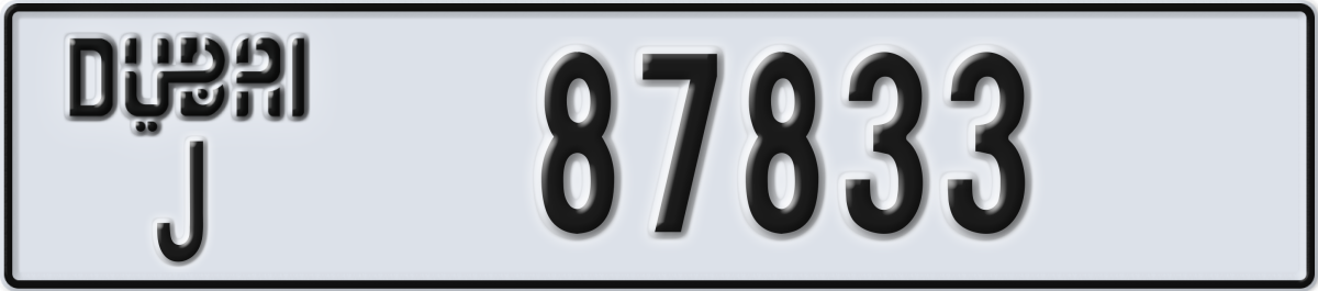 dubai License Plate Number 87833 Code J