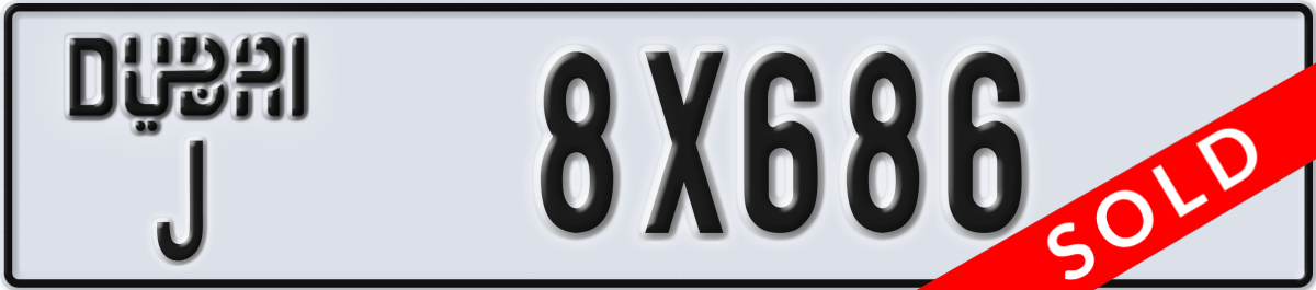 dubai License Plate Number 8X686 Code J